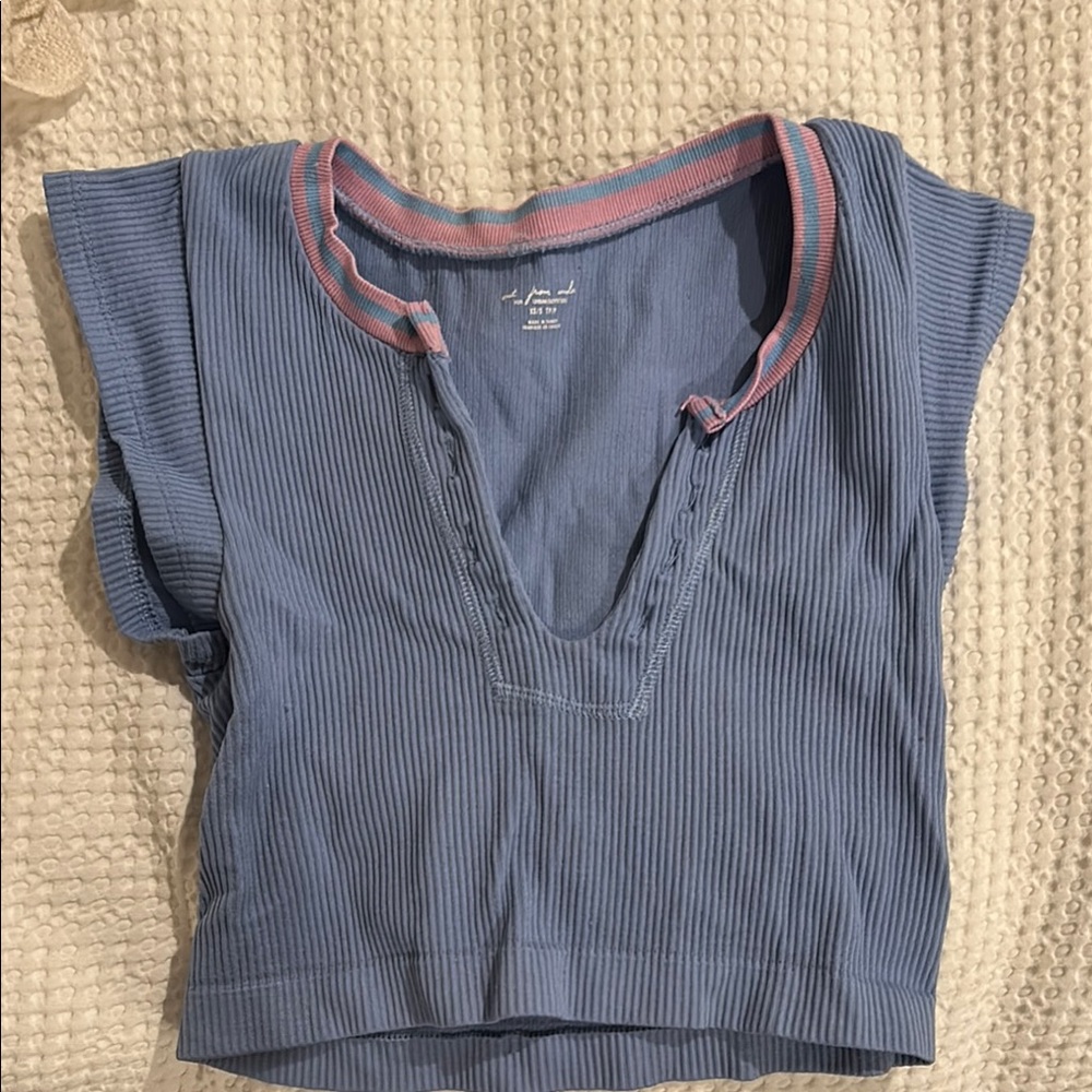 Urban Outfitters Out From Under Crop Top Blue Ribbed Crop T-Shirt